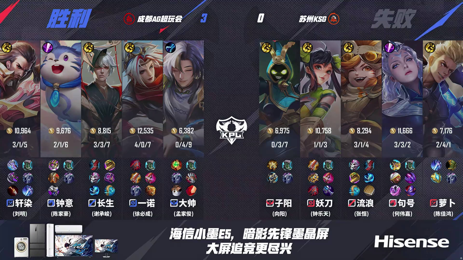 AG3-0KSG，一诺力压妖刀，钟意稳定控龙，句号露娜一念神魔